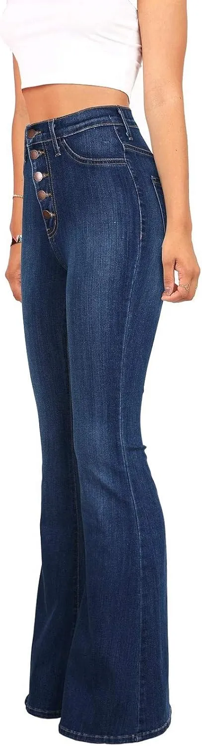 Womens Button Up Curvy Slim Fit Butt Lifting Denim Skinny Jeans Flare Denim Pants Bell Bottom Jeans Bootcut Jeans