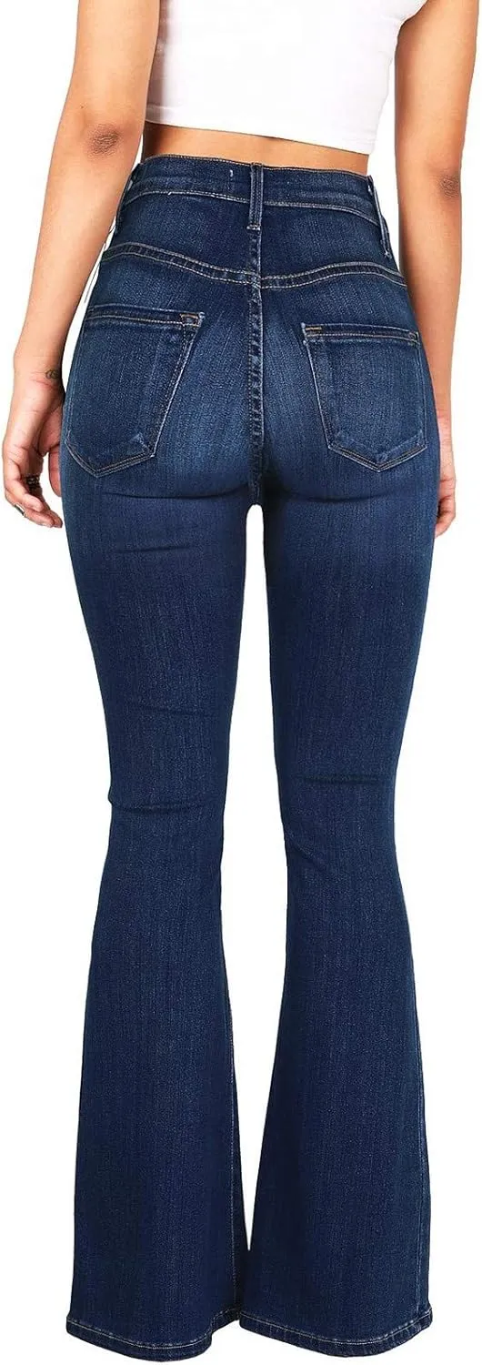 Womens Button Up Curvy Slim Fit Butt Lifting Denim Skinny Jeans Flare Denim Pants Bell Bottom Jeans Bootcut Jeans