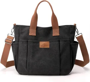 Women's Canvas Tote Purses Shoulder Travel Crossbody Bag Everyday Handbags with Zipper (Grey)