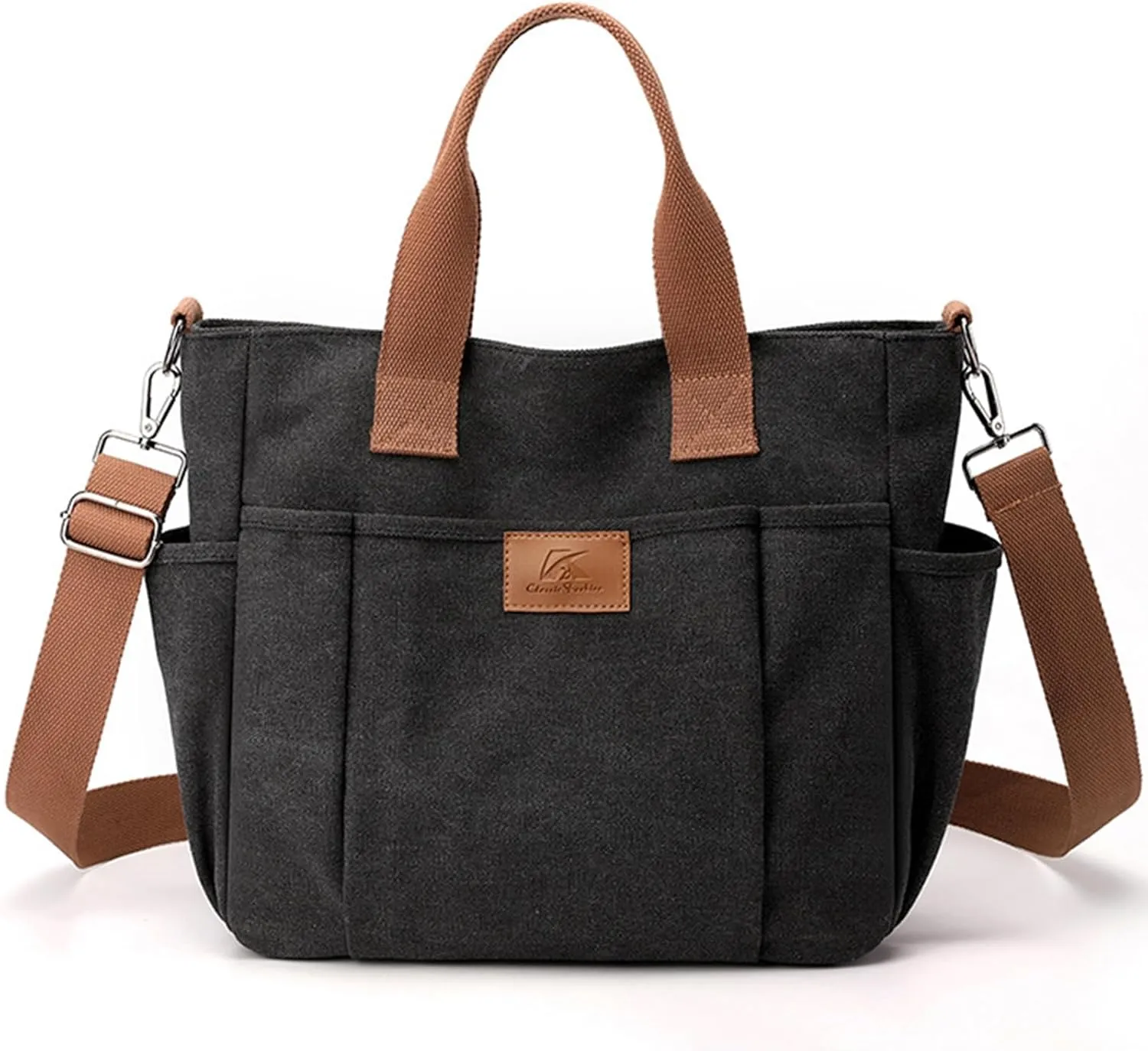 Women's Canvas Tote Purses Shoulder Travel Crossbody Bag Everyday Handbags with Zipper (Grey)