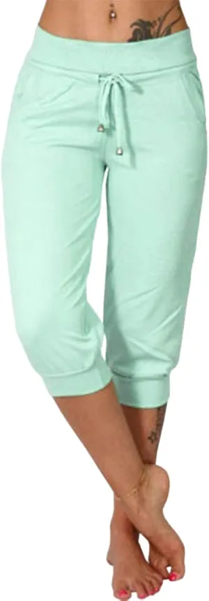 Womens Capri Pants 2025 Casual Stretchy Drawstring Waist Cropped Yoga Joggers Pants Summer Workout Cropped Trousers