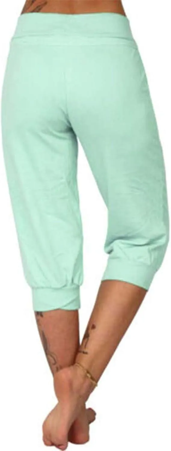 Womens Capri Pants 2025 Casual Stretchy Drawstring Waist Cropped Yoga Joggers Pants Summer Workout Cropped Trousers
