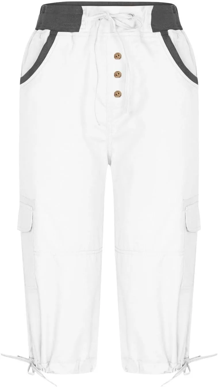 Women's Capri Pants Summer Lightweight Outdoor Hiking Capris with Drawstring Cargo Pockets Yoga Cropped Pant
