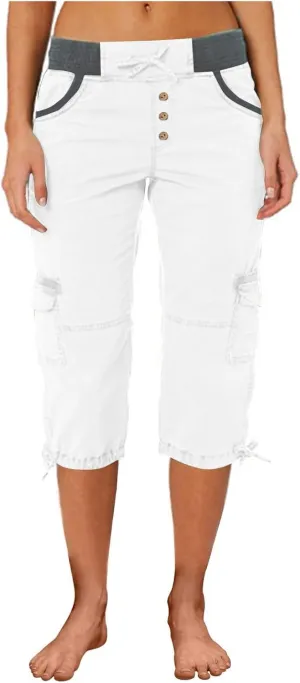 Women's Capri Pants Summer Lightweight Outdoor Hiking Capris with Drawstring Cargo Pockets Yoga Cropped Pant