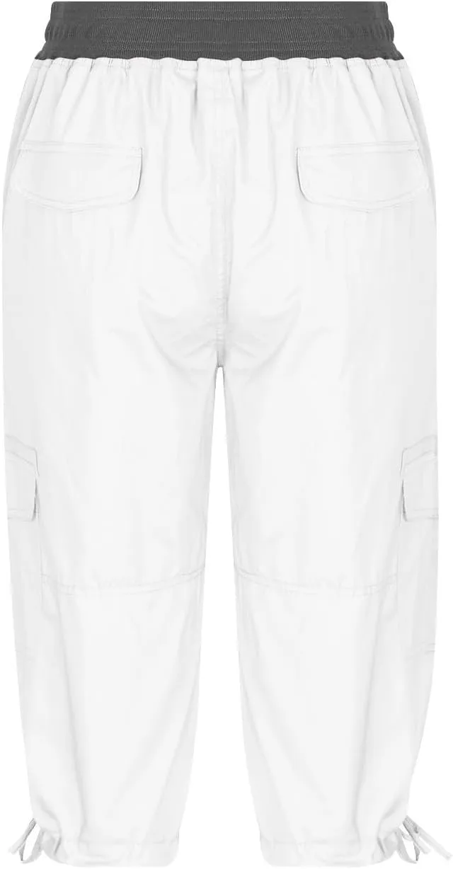 Women's Capri Pants Summer Lightweight Outdoor Hiking Capris with Drawstring Cargo Pockets Yoga Cropped Pant