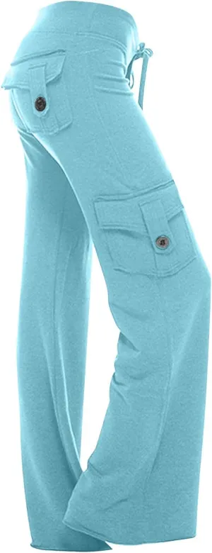 Womens Cargo Pants with Pockets Elastic Waist Drawstring Wide Leg Pants Woman 2024 Fall Outfits Winter Clothes