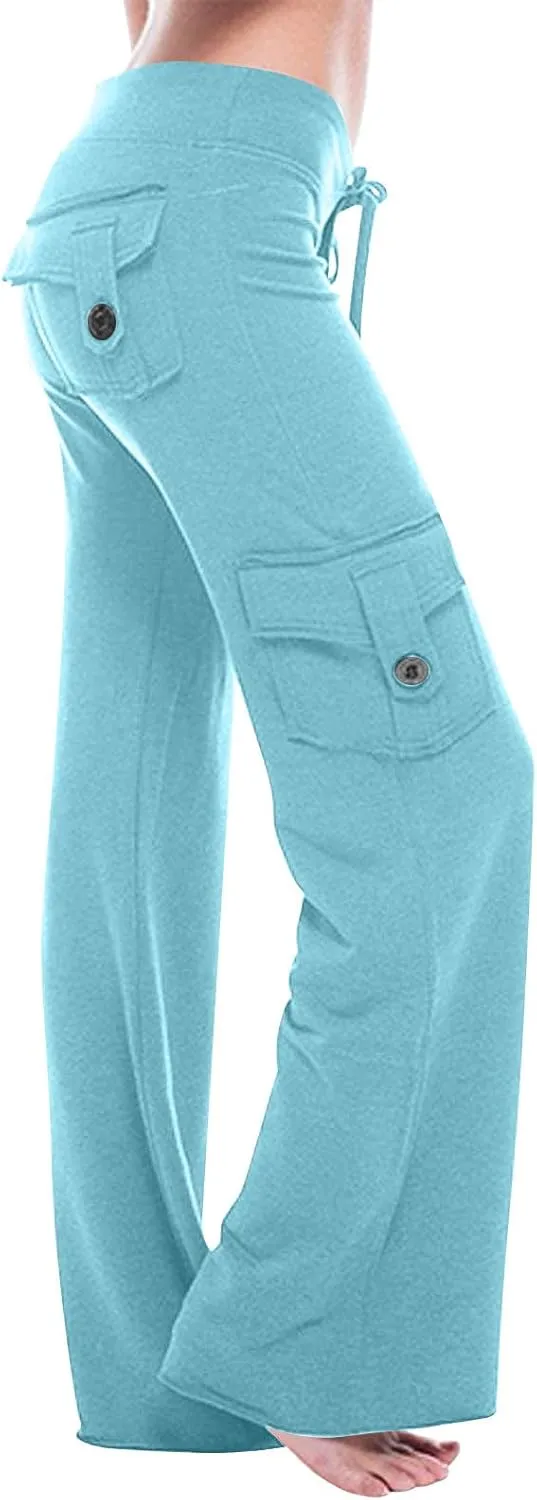 Womens Cargo Pants with Pockets Elastic Waist Drawstring Wide Leg Pants Woman 2024 Fall Outfits Winter Clothes