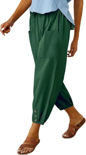 Women's Casual Lantern Tapered Harem Pants Loose Fit Style Flax Ankle Trousers Summer Baggy Slacks with Pocket