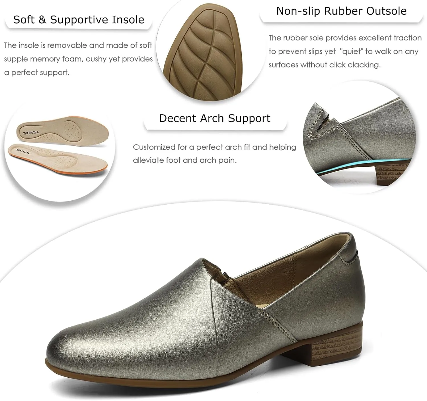 Women's Classic Comfort Dress Shoes Casual Leather Loafers Flats Cute Versatile Slip-Ons Everyday Work Shoes
