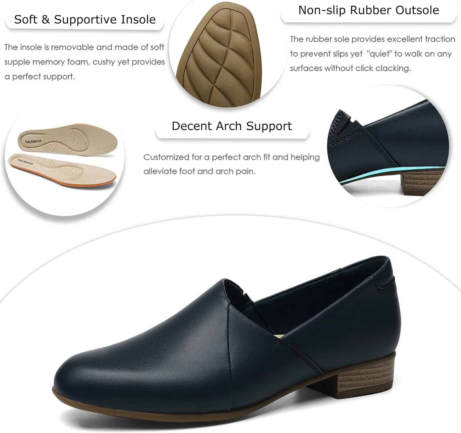 Women's Classic Comfort Dress Shoes Casual Leather Loafers Flats Cute Versatile Slip-Ons Everyday Work Shoes
