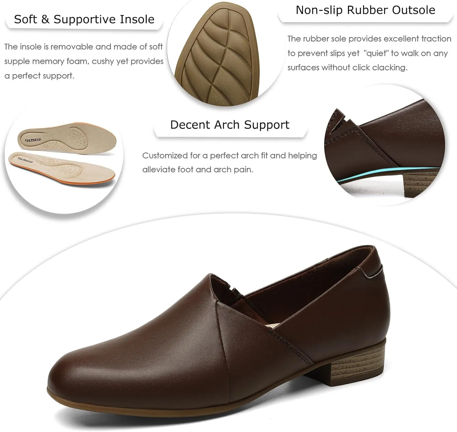 Women's Classic Comfort Dress Shoes Casual Leather Loafers Flats Cute Versatile Slip-Ons Everyday Work Shoes