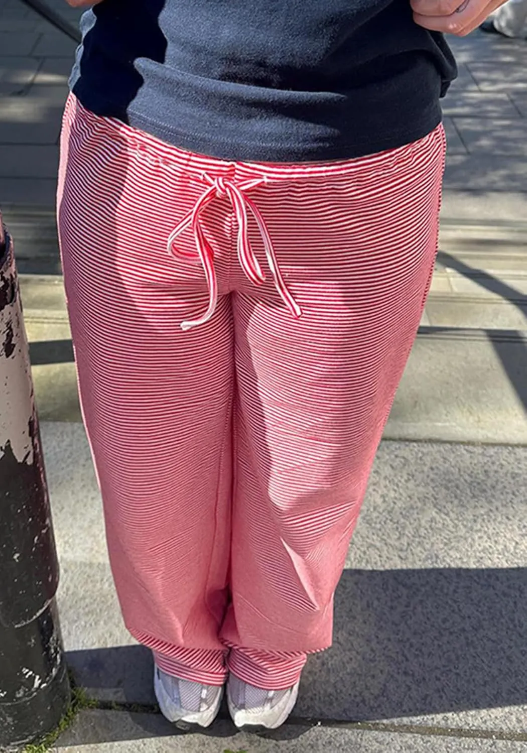 Women's Comfy Pajama Loose Casual Drawstring Lounge Pants - Striped Print Stretch Wide Leg