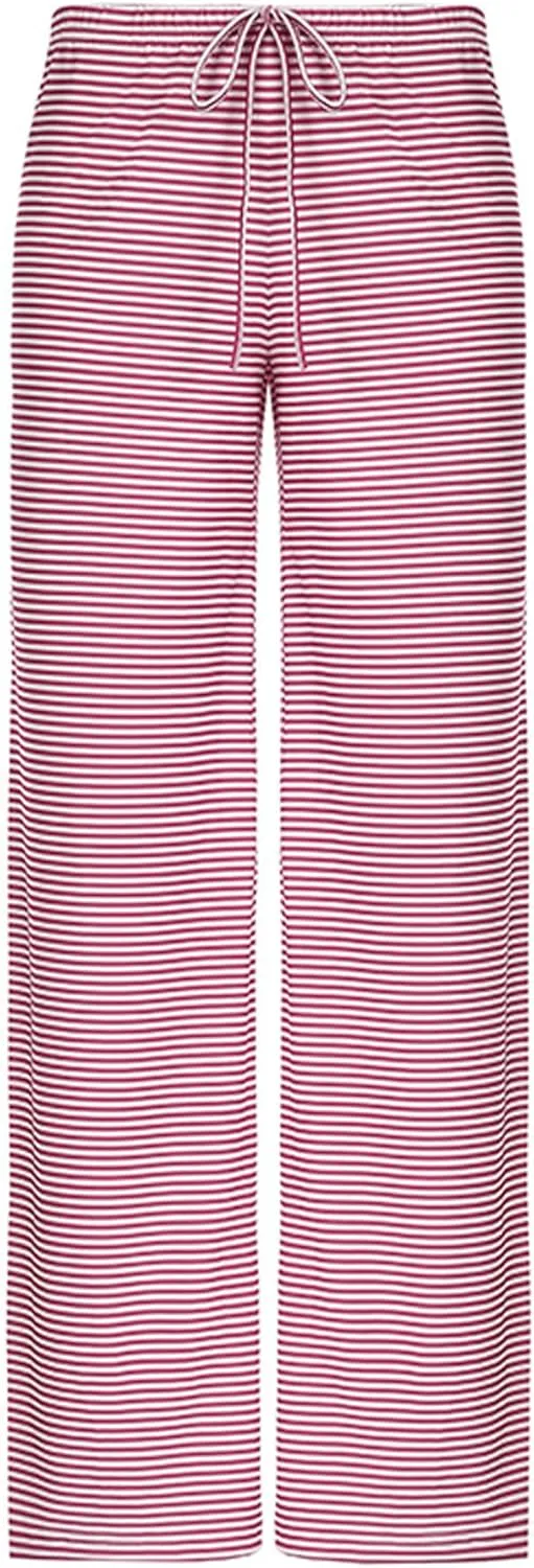 Women's Comfy Pajama Loose Casual Drawstring Lounge Pants - Striped Print Stretch Wide Leg