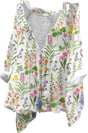 Womens Cotton Button Down Shirt Women's Floral Butterfly Print Natural Autumn Fragrant Casual Collared Blouses Loose