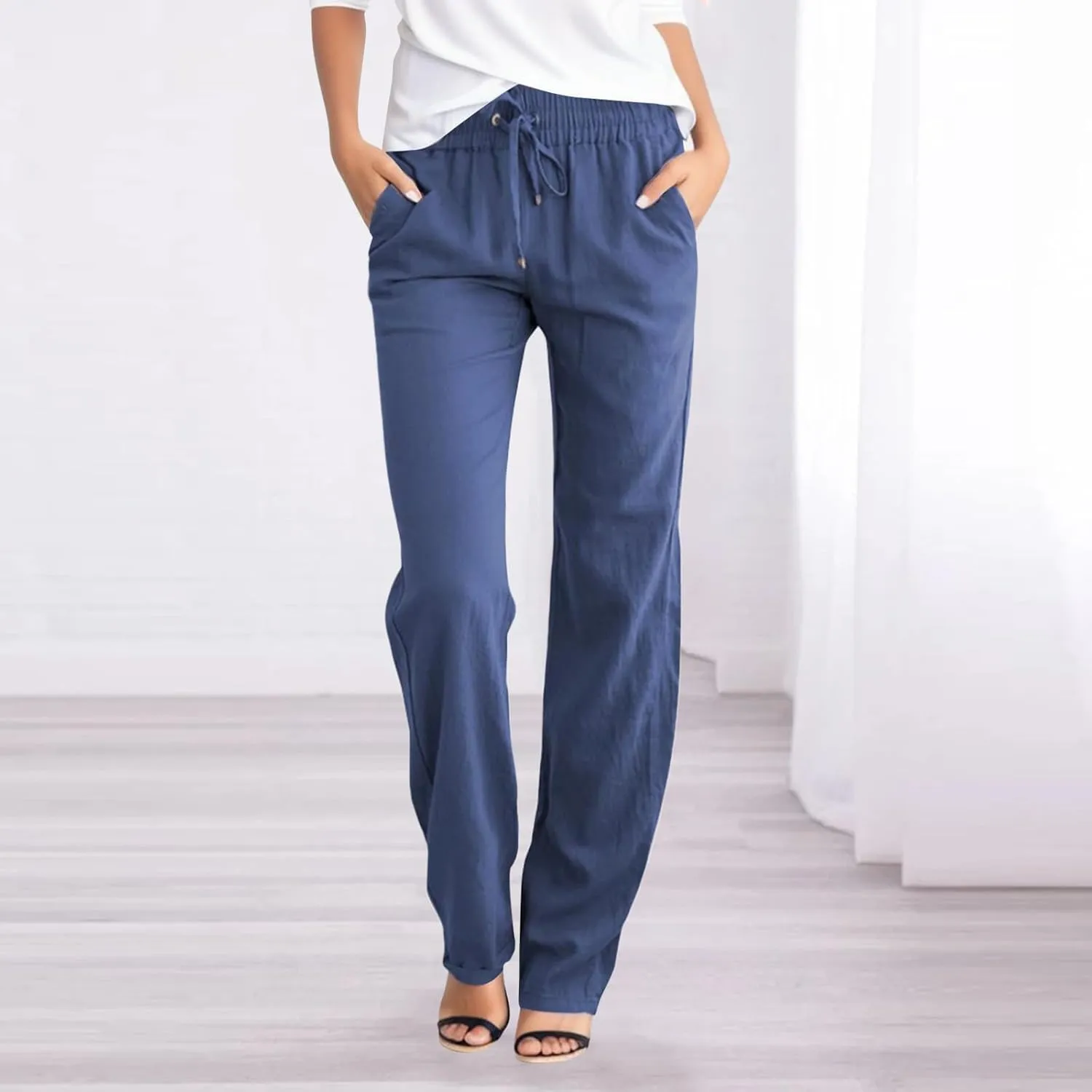 Women's Cotton Linen Pants 2025 Summer Casual Elastic Waist Trousers Relax Fit Comfy Yoga Beach Pant Sweatpants