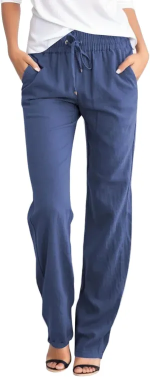 Women's Cotton Linen Pants 2025 Summer Casual Elastic Waist Trousers Relax Fit Comfy Yoga Beach Pant Sweatpants