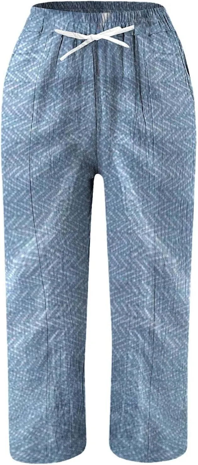 Women's Cotton Linen Pants Wide Leg Casual Loose Drawstring High Waist Palazzo Trousers Lightweight Pants