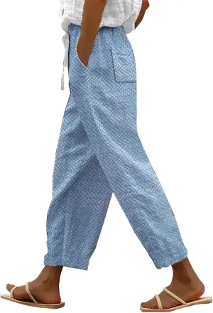 Women's Cotton Linen Pants Wide Leg Casual Loose Drawstring High Waist Palazzo Trousers Lightweight Pants