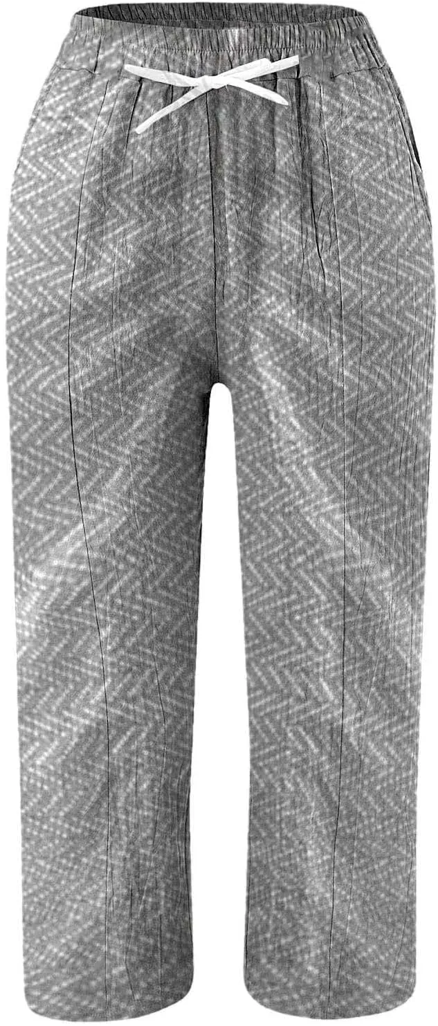Women's Cotton Linen Pants Wide Leg Casual Loose Drawstring High Waist Palazzo Trousers Lightweight Pants