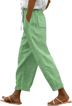 Women's Cotton Linen Pants Wide Leg Casual Loose Drawstring High Waist Palazzo Trousers Lightweight Pants