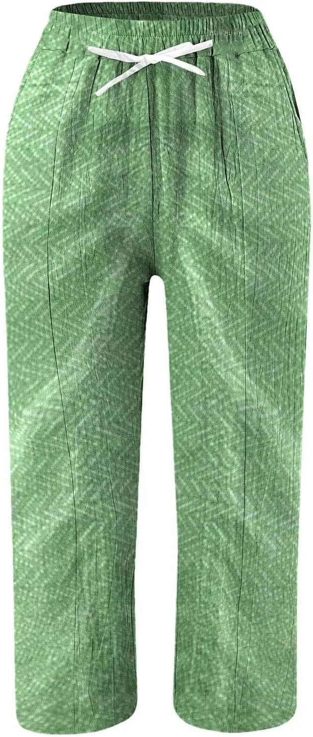 Women's Cotton Linen Pants Wide Leg Casual Loose Drawstring High Waist Palazzo Trousers Lightweight Pants