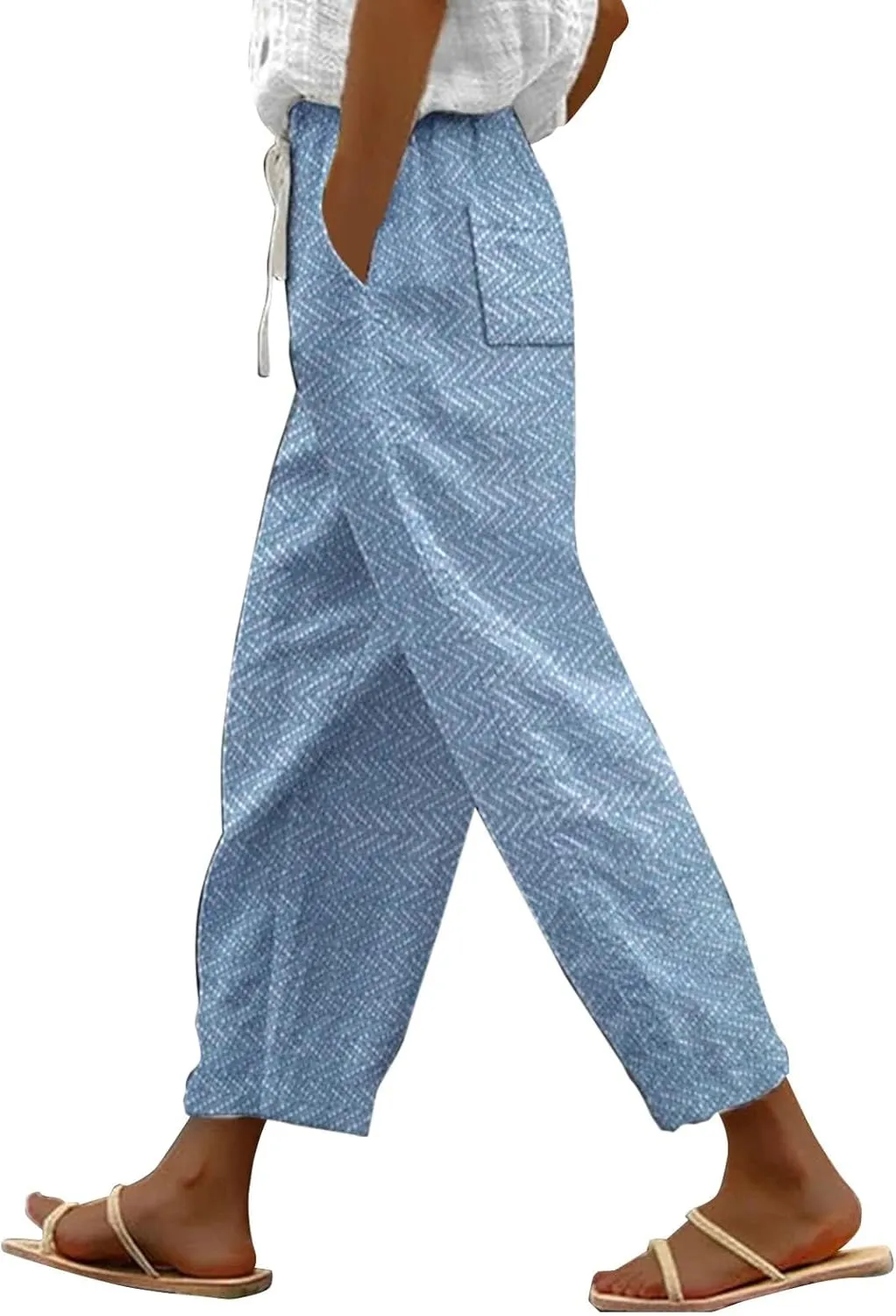 Women's Cotton Linen Pants Wide Leg Casual Loose Drawstring High Waist Palazzo Trousers Lightweight Pants