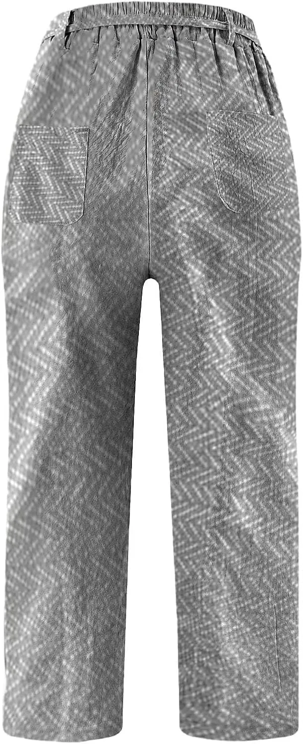 Women's Cotton Linen Pants Wide Leg Casual Loose Drawstring High Waist Palazzo Trousers Lightweight Pants