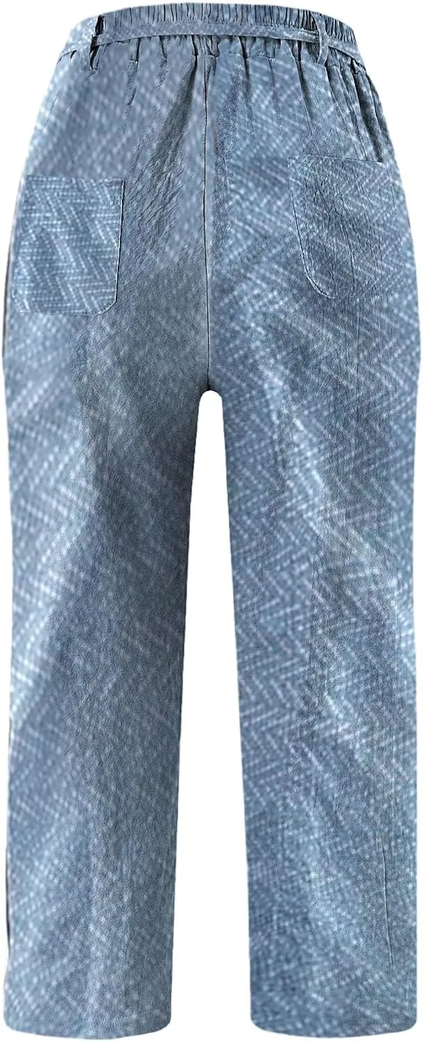 Women's Cotton Linen Pants Wide Leg Casual Loose Drawstring High Waist Palazzo Trousers Lightweight Pants