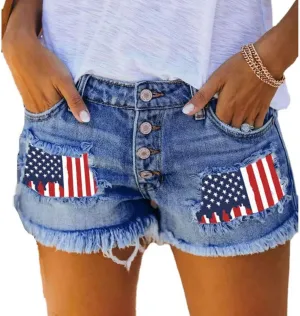 Women's Denim Shorts High Waisted Ripped Stretchy Denim Hot Short Distressed Frayed Hem Jeans Shorts with Pockets