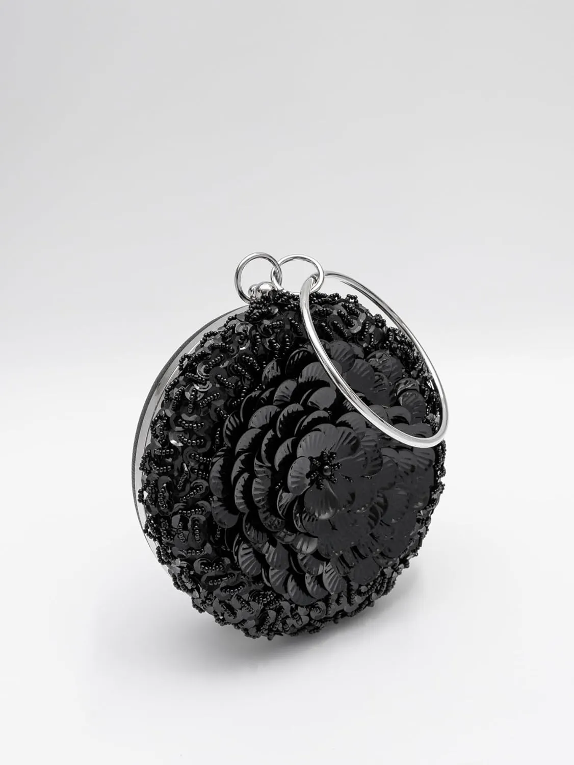 Women's Elegant Round Beaded Floral Sequin Evening Bag for Weddings, Parties, Formal Events and Outings