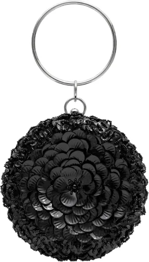 Women's Elegant Round Beaded Floral Sequin Evening Bag for Weddings, Parties, Formal Events and Outings