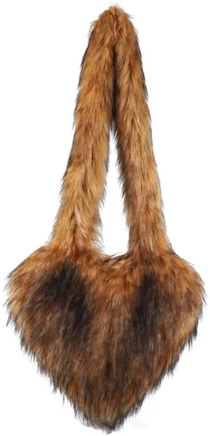 Womens Faux Fur Shoulder Bag Furry Purse Handbag Crossbody Bag Heart Shaped with Shoulder Strap