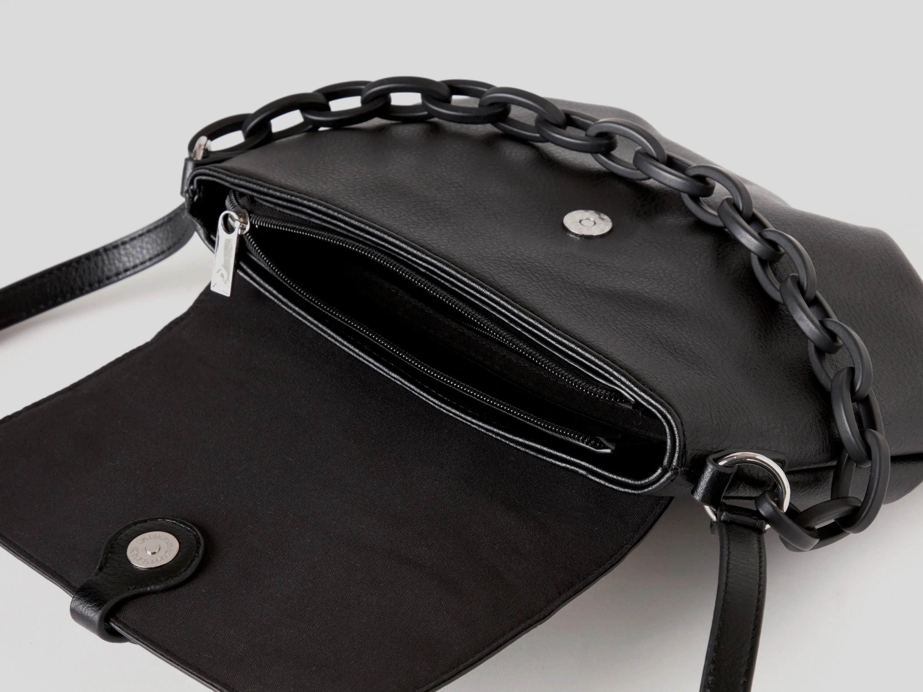 Womens Faux Leather Side Cross Body Bag with Chain Detail