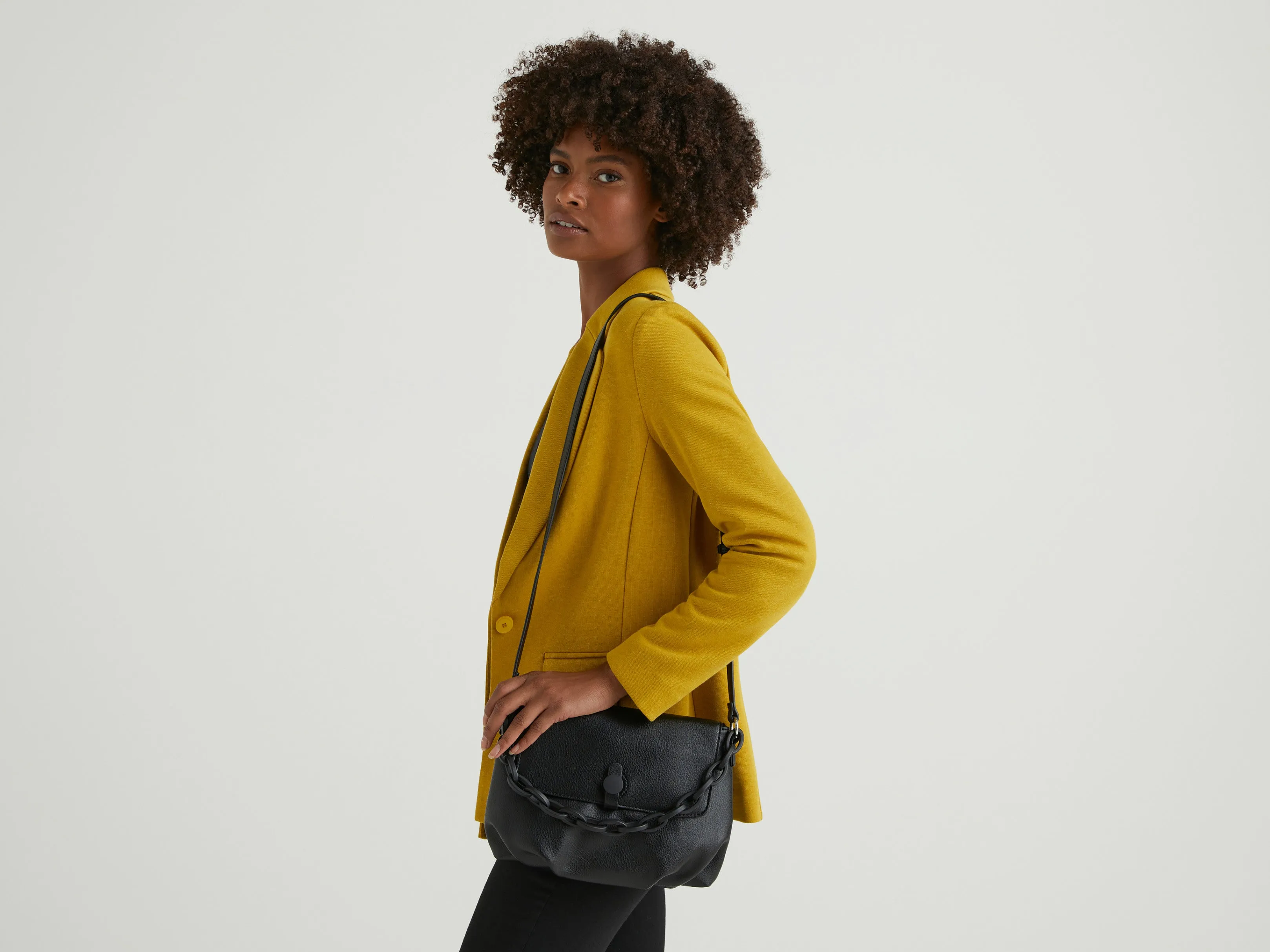 Womens Faux Leather Side Cross Body Bag with Chain Detail