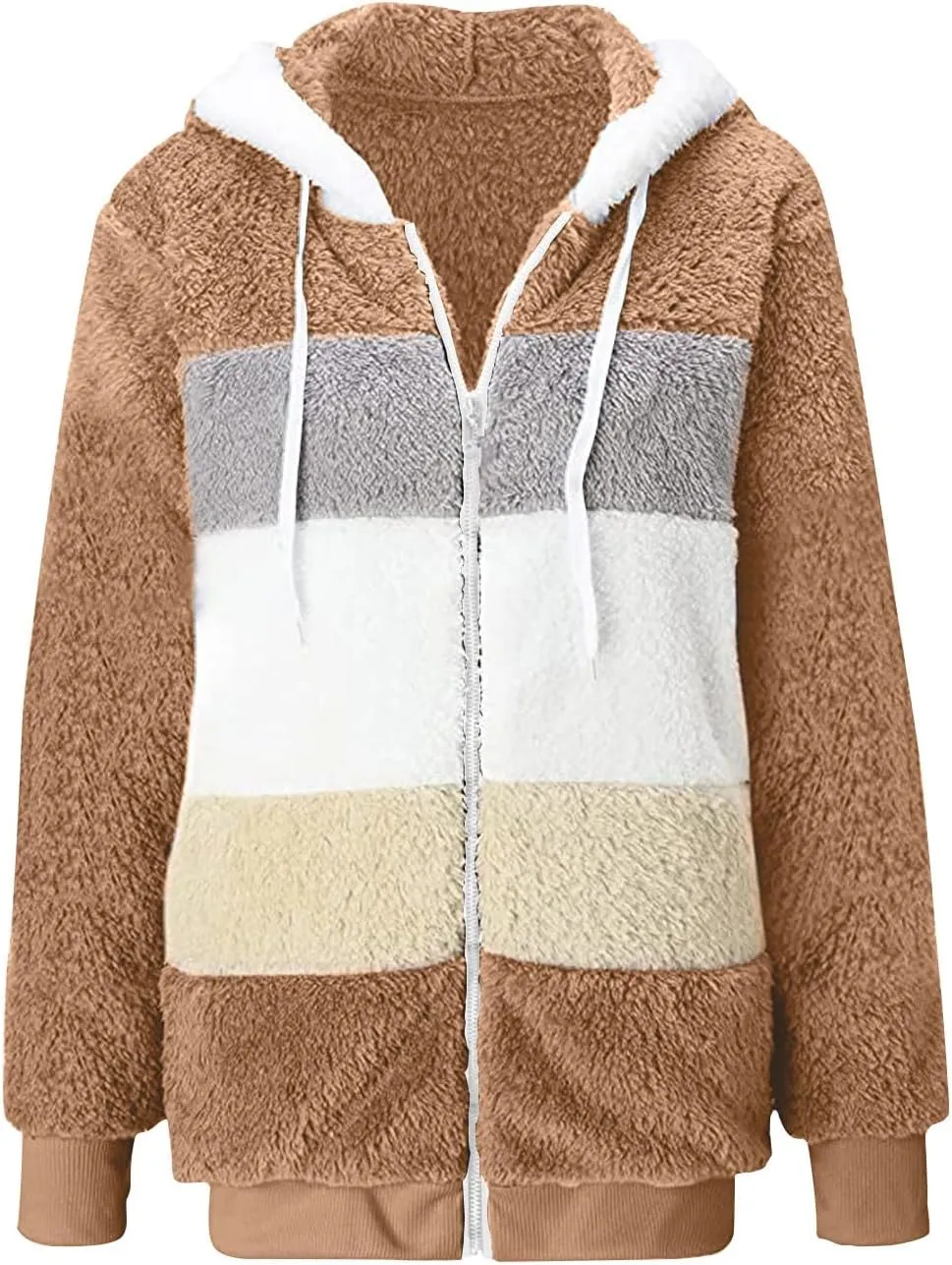 Women's Fleece Jackets Fashion Drawstring Hooded Sweatshirt Oversized Fall Winter Zipper Coats Warm Outwear for Women