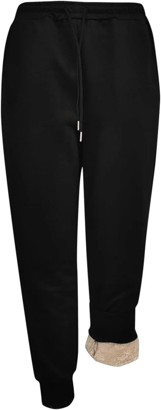 Women's Fleece Lined Sweatpants Joggers Pants Lounge Cotton Comfort Trousers Drawstring Sweatpants Plain Tracksuit