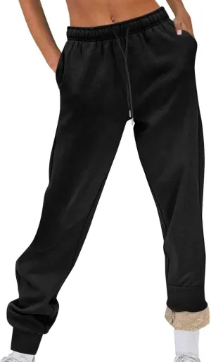 Women's Fleece Lined Sweatpants Joggers Pants Lounge Cotton Comfort Trousers Drawstring Sweatpants Plain Tracksuit