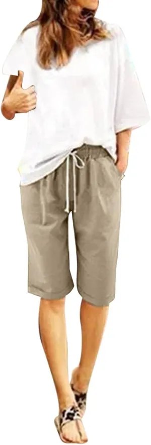 Womens Flowy Shorts Cotton Shorts Casual Summer Loose Athletic Drawstring Waist Lounge Running Shorts with Pockets