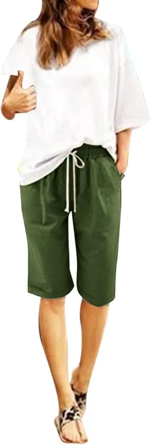 Womens Flowy Shorts Cotton Shorts Casual Summer Loose Athletic Drawstring Waist Lounge Running Shorts with Pockets
