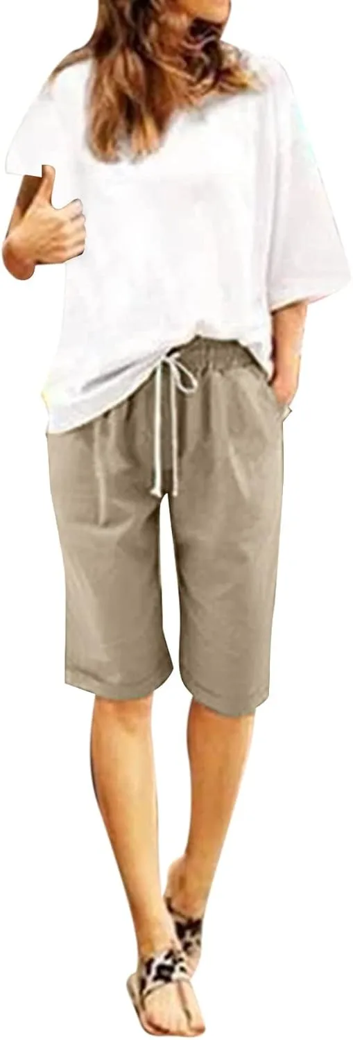 Womens Flowy Shorts Cotton Shorts Casual Summer Loose Athletic Drawstring Waist Lounge Running Shorts with Pockets