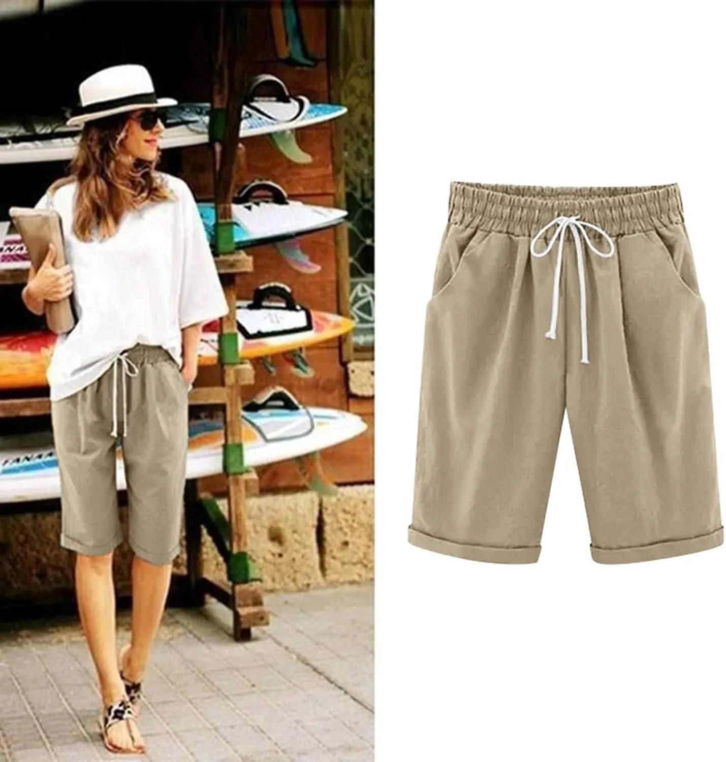 Womens Flowy Shorts Cotton Shorts Casual Summer Loose Athletic Drawstring Waist Lounge Running Shorts with Pockets