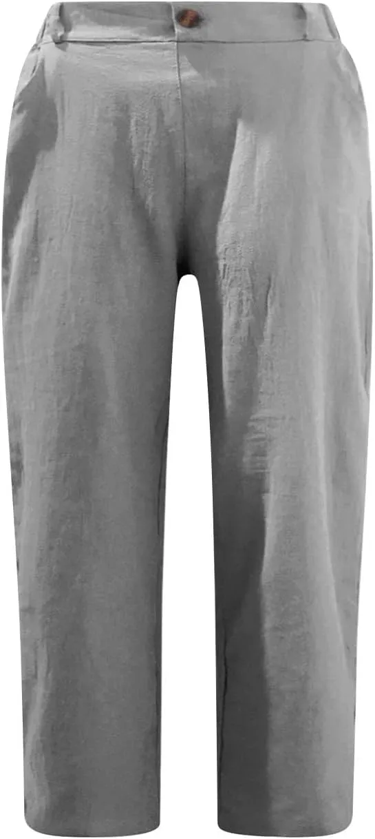 Women's Folded Hem Cotton Linen Shorts Elastic Waist Shorts Long Shorts Below The Knee Pocket Sporty Shorts