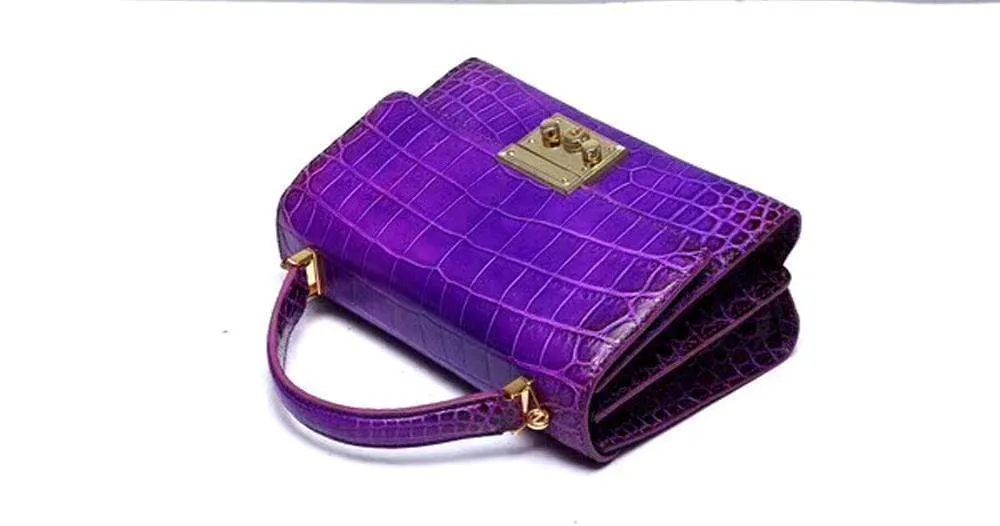 Women's Genuine Crocodile Leather Tote Top Handle Bags Purple