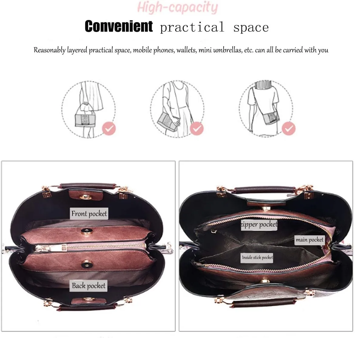 Womens Handbags and Purses Fashion Top Handle Satchel Tote PU Leather Shoulder Bags