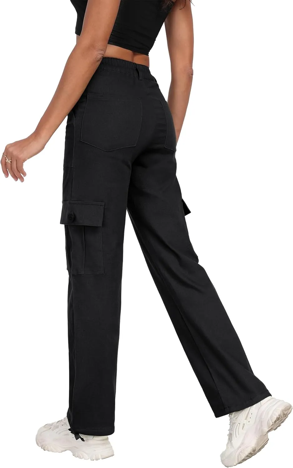 Women's High Waisted Cargo Pants Baggy Y2K Streetwear Stretchy Pants with 6 Pockets Ankle Drawstring
