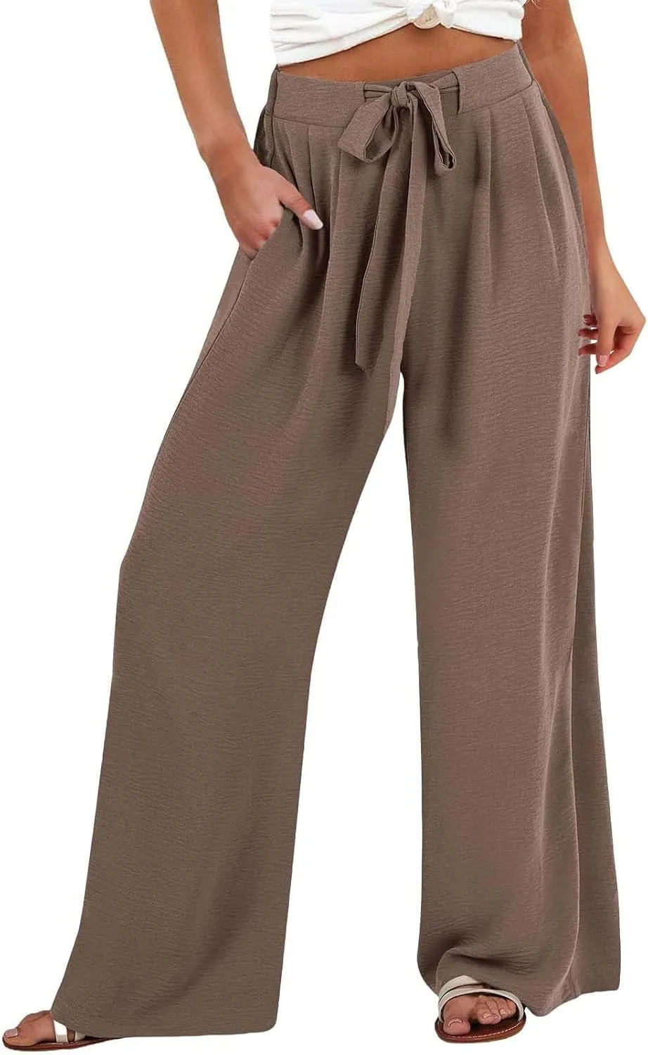 Womens High Waisted Wide Leg Drawstring Pants Office Elegant Fit Stretch Waistband Trousers Evening Party Casual Pant