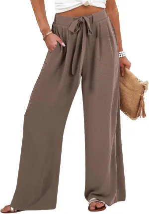 Womens High Waisted Wide Leg Drawstring Pants Office Elegant Fit Stretch Waistband Trousers Evening Party Casual Pant