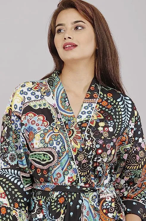 Women's Kimono Handblock Paisely Floral Print Robe Long Kimono Women Stylish Printed Kimono Bath Robe Night Wear Swim Wear