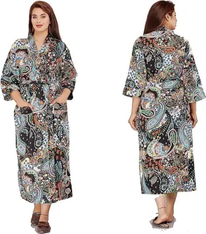Women's Kimono Handblock Paisely Floral Print Robe Long Kimono Women Stylish Printed Kimono Bath Robe Night Wear Swim Wear