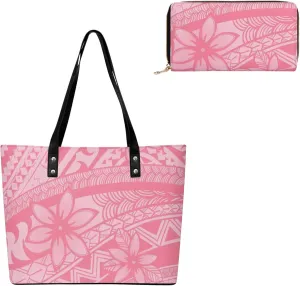 Women'S Leather Handbag Purse Combination Casual Large Capacity Shoulder Bag Polynesian Tribal Design Pattern